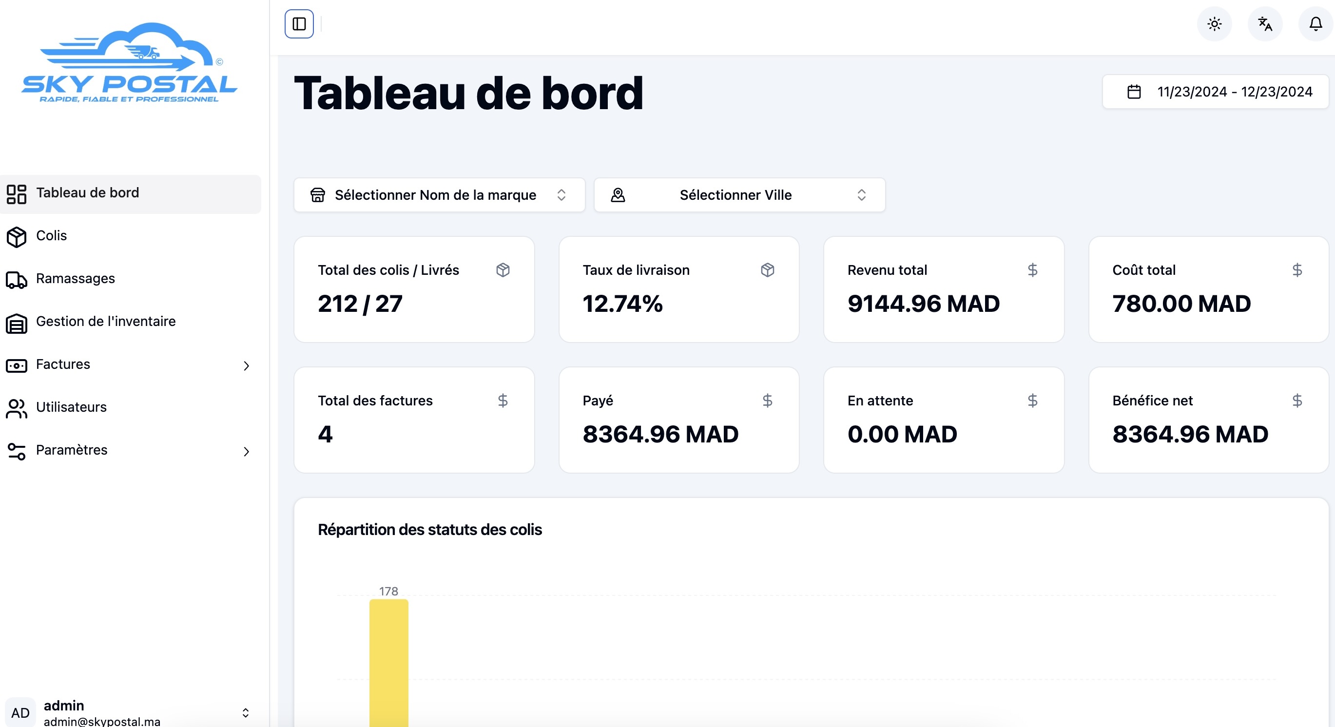 Interface de suivi SkyPostal